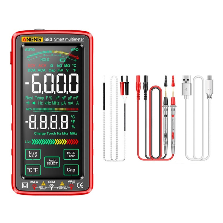 ANENG 683 Multimetro ricaricabile con gamma automatica Smart Touch Screen, 683 Red, 683 Black ANENG 683 Multimetro ricaricabile con gamma automatica Smart Touch Screen, 683 Red, 683 Black